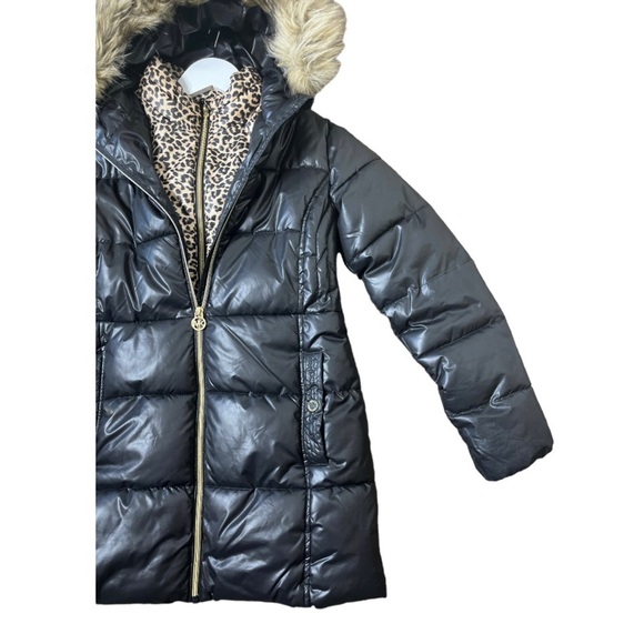 MICHAEL KORS 2 In 1 Winter Puffer Jacket With Pockets Animal Print Black 16Y - Picture 5 of 10
